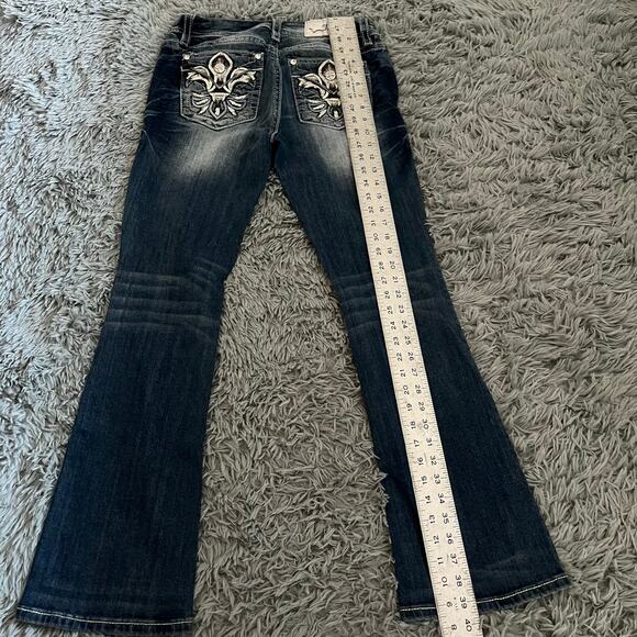 Miss Me Mid Rise EasyBoot Fleur Studded Y2K Blue Denim Jeans 26 - Picture 7 of 9